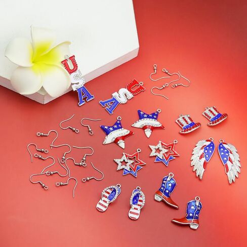 30 Pieces American Flag Enamel Charms 4th of July Independence Patriotic Dangle Pendant Decor for DIY Earrings Bracelets Jewelry Making in Saudi Arabia