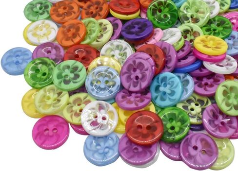 AKOAK 200 Pcs Sewing Button, 14mm Mixed Resin Flower Button, 2 Hole Resin Button, for DIY Crafts Children's Hand Button Painting in Saudi Arabia
