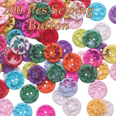 AKOAK 200 Pcs Sewing Button, 14mm Mixed Resin Flower Button, 2 Hole Resin Button, for DIY Crafts Children's Hand Button Painting in Saudi Arabia