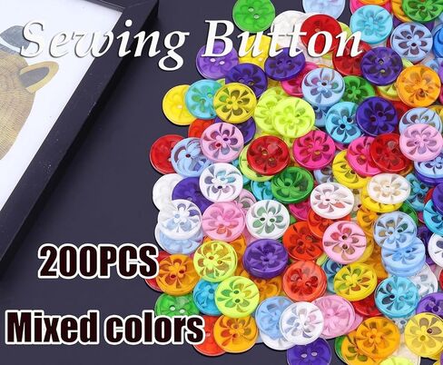AKOAK 200 Pcs Sewing Button, 14mm Mixed Resin Flower Button, 2 Hole Resin Button, for DIY Crafts Children's Hand Button Painting in Saudi Arabia