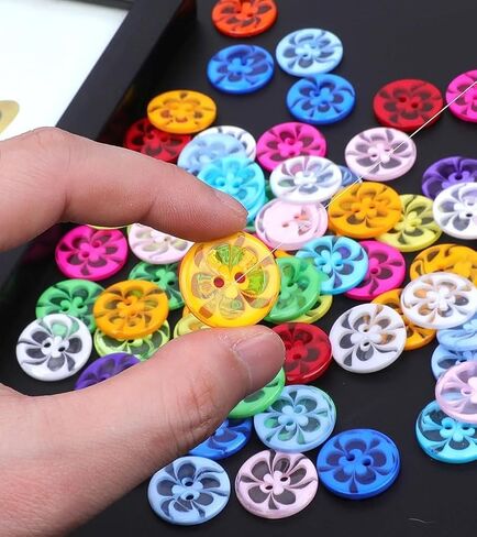 AKOAK 200 Pcs Sewing Button, 14mm Mixed Resin Flower Button, 2 Hole Resin Button, for DIY Crafts Children's Hand Button Painting in Saudi Arabia