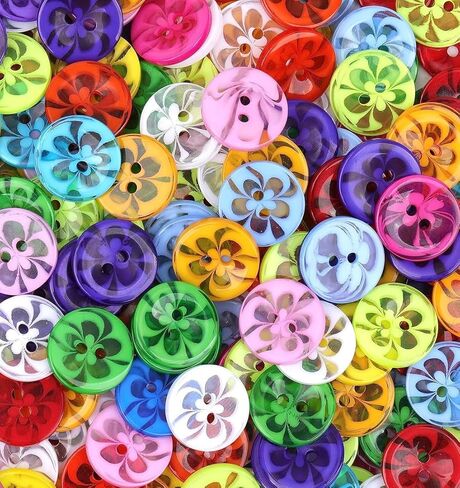 AKOAK 200 Pcs Sewing Button, 14mm Mixed Resin Flower Button, 2 Hole Resin Button, for DIY Crafts Children's Hand Button Painting in Saudi Arabia