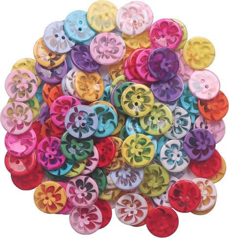 AKOAK 200 Pcs Sewing Button, 14mm Mixed Resin Flower Button, 2 Hole Resin Button, for DIY Crafts Children's Hand Button Painting in Saudi Arabia