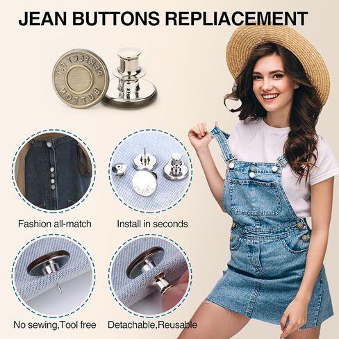 Upgraded Button Pins - Instantly Reduce Too Big Pants Waist, Adjustable Reusable Metal Clips Snap Tack, for Jeans Pants, 12 Sets in Saudi Arabia