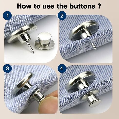 Upgraded Button Pins - Instantly Reduce Too Big Pants Waist, Adjustable Reusable Metal Clips Snap Tack, for Jeans Pants, 12 Sets in Saudi Arabia