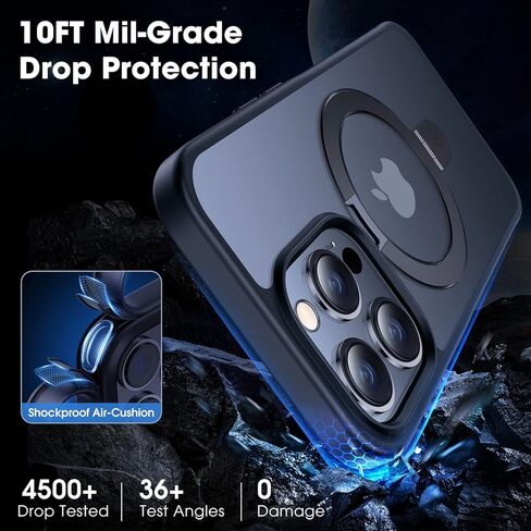 حافظة CASEKOO مصممة لهاتف iPhone 13 Pro Max مع حامل مغناطيسي غير مرئي للحماية من السقوط العسكري متوافقة مع حافظة هاتف MagSafe غير لامعة مقاومة للصدمات لهاتف iPhone 13 Pro Max 6.7 بوصة 2021، أسود in Kuwait