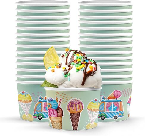 ألعاب ممتعة - أوعية آيس كريم للاستعمال مرة واحدة سعة 9 أونصة / 260 مل للأطعمة الساخنة أو الباردة - كوب آيس كريم ورقي للمثلجات والزبادي المجمد والحساء - عبوة من 50 قطعة in Kuwait