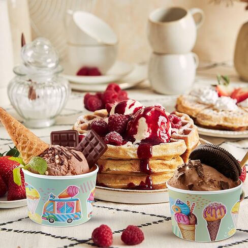 ألعاب ممتعة - أوعية آيس كريم للاستعمال مرة واحدة سعة 9 أونصة / 260 مل للأطعمة الساخنة أو الباردة - كوب آيس كريم ورقي للمثلجات والزبادي المجمد والحساء - عبوة من 50 قطعة in Kuwait