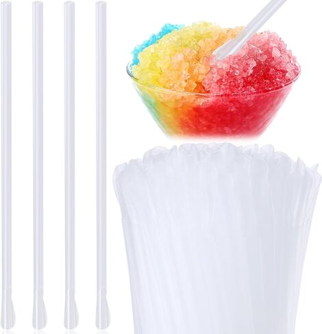 Eaasty 200 Pcs Snow Cone Spoon Straws, Flexible Plastic Straws, Flexible Disposable Drinking Straws, Disposable Plastic Sip Stir Sticks (Yellow,Green,Orange,Rose Red) in Saudi Arabia