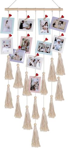 RECUTMS Boho Style Collage Photo Frame Decoration for Dorms with 13 Clips And Two Hooks,Wooden Bead Garland Hanging Photo Display,Classrooms, Bedrooms in Saudi Arabia