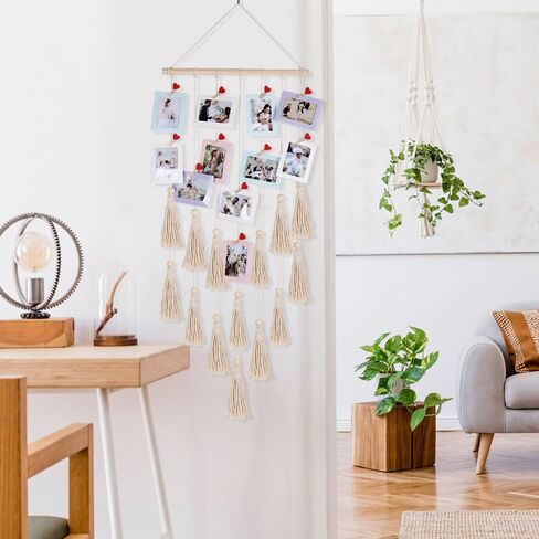 RECUTMS Boho Style Collage Photo Frame Decoration for Dorms with 13 Clips And Two Hooks,Wooden Bead Garland Hanging Photo Display,Classrooms, Bedrooms in Saudi Arabia