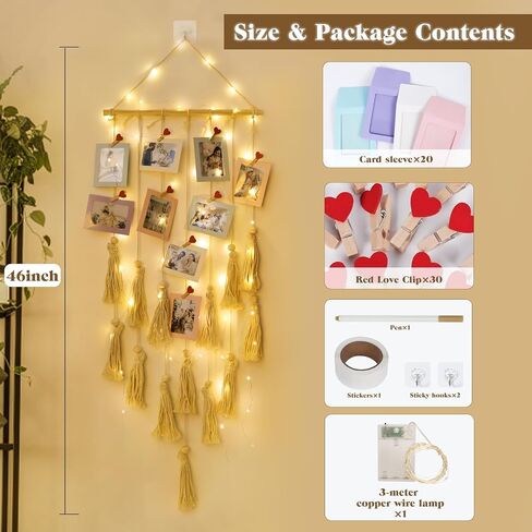 RECUTMS Boho Style Collage Photo Frame Decoration for Dorms with 13 Clips And Two Hooks,Wooden Bead Garland Hanging Photo Display,Classrooms, Bedrooms in Saudi Arabia