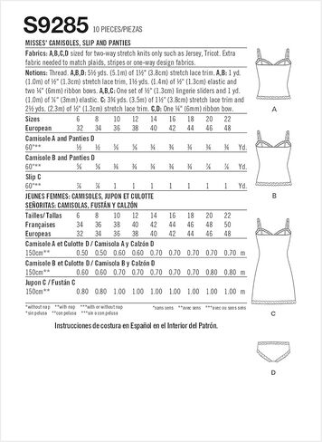 Simplicity Misses' Lace-Trimmed Camisole, Slip, and Underwear Packet, Code 9285 Sewing Pattern, Sizes 14-22, White in Saudi Arabia