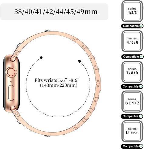 Dsytom Stylish Bands Compatible with Apple Watch Band 49mm 45mm 44mm 42mm 41mm 40mm 38mm for Women Men, Luxury Metal Bracelet iWatch Band for Apple Watch Ultra 2 Series 9/8/7/6/5/4/3/2/1/SE/SE 2 in Saudi Arabia
