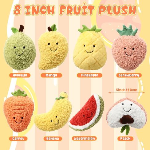 8 قطع من وسائد الفاكهة اللطيفة، مقاس 8 بوصة، الأفوكادو والموز والبطيخ والخوخ والفراولة والمانجو والجزر والأناناس، ألعاب قطيفة للأولاد والبنات والطلاب والفصول الدراسية ومكافآت تبادل الهدايا للحفلات in Kuwait