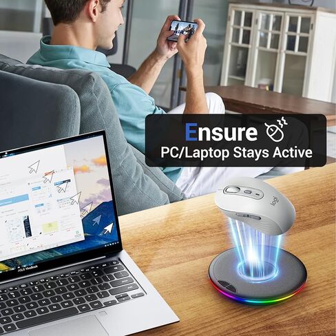 HONKID Ultra Slim Mouse Jiggler غير قابل للاكتشاف، جهاز تحريك فأرة الكمبيوتر مع ضوء التنفس، نقر تلقائي للحفاظ على حركة الماوس مستيقظًا (رمادي داكن) in Kuwait