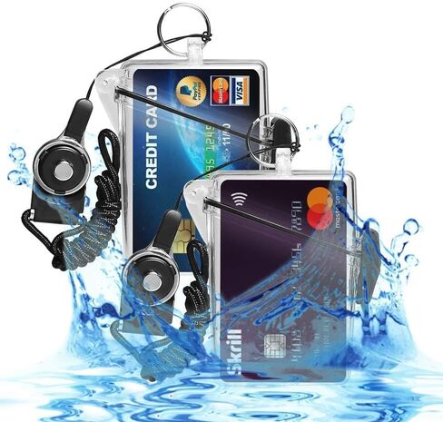 Sport Waterproof ID Card Badge Holder Case with Lanyard Cover Multiple Credit Cards, Registration, ins Card Heavy Duty Durable Locker Dry Box (Clear,2pack) in Saudi Arabia