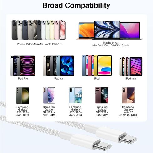 كابل USB C مجدول إلى USB C [3.3FT+6.6FT+10FT] 60 وات 3 حزم، كابل شحن سريع من النوع C متوافق مع iPhone 15/15 Pro/15 Pro Max/15 Plus، لهاتف Galaxy S23/S22، iPad Pro، MacBook Air و اكثر in Saudi Arabia