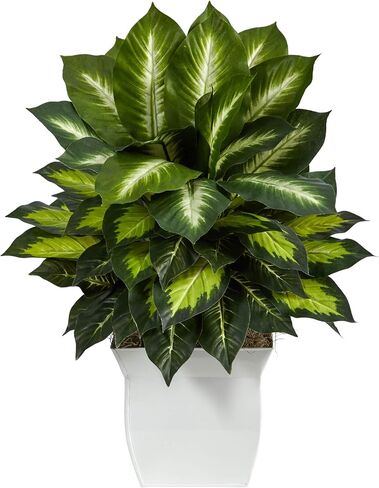 Nearly Natural 2ft. Golden Dieffenbachia Artificial Plant in White Metal Planter in Saudi Arabia