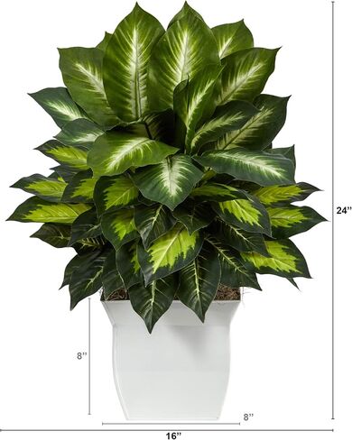Nearly Natural 2ft. Golden Dieffenbachia Artificial Plant in White Metal Planter in Saudi Arabia