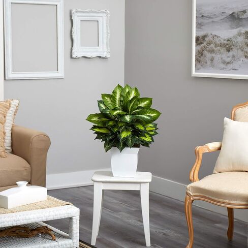Nearly Natural 2ft. Golden Dieffenbachia Artificial Plant in White Metal Planter in Saudi Arabia