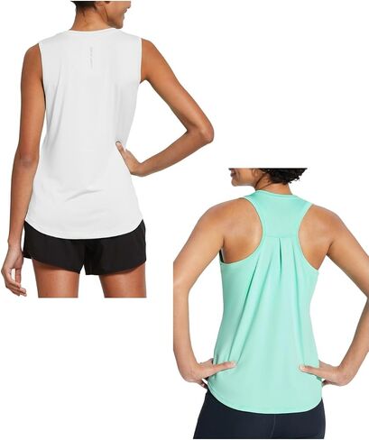 BALEAF Women's Workout Tank Top Sleeveless Running Shirts White&Green XS in Saudi Arabia