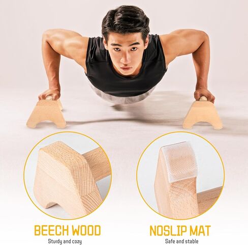 Wooden Parallettes Gravity Fitness,Joint-friendly Push Up Handstand Bars & Mini Bars Non-Slip for Fitness, Gymnastics, Aerobics, Bodybuilding-Non-slip and Durable-1 Pair in Saudi Arabia