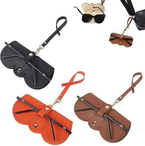 3Pcs Soft Leather Sunglasses Bag, Leather Glasses Case Holder Slim Sunglasses Pouch with Wrist Strap, Sunglass Organizer Case in Saudi Arabia