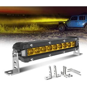 BraveWAY 7IN Yellow LED Light Bar Single Row 3240LM Spot Flood Combo Beam Amber Fog Off-Road Light Bar for Truck Pickup ATV UTV SUV Ranger 4Runner-Enhance Visibility in Fog & Night Driving