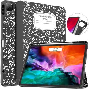 Soke for iPad Pro 12.9 Case 2020 & 2018 with Pencil Holder - [Full Body Protection + Apple Pencil Charging + Auto Wake/Sleep], Soft TPU Back Cover for 2020 iPad Pro 12.9(Book Black)