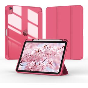 حافظة لجهاز iPad الجيل العاشر 2022 مقاس 10.9 بوصة، حافظة ذكية رفيعة وخفيفة الوزن قابلة للطي مع خاصية الاستيقاظ/النوم التلقائي مع غطاء خلفي شفاف/حامل قلم لجهاز iPad 10 Gen 10.9 بوصة (وردي لامع)