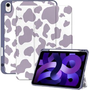 متوافق مع حافظة iPad Air 11 بوصة 2024 الجيل الخامس/الرابع 10.9 بوصة (2022/2020) مع حامل قلم رصاص، جراب خلفي من مادة TPU غطاء للنوم/الاستيقاظ التلقائي للنساء والفتيات - نمط بقرة وردي غربي