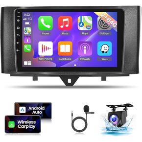 [2G+64G] Car Radio for Mercedes Benz Smart Fortwo 2011 2012 2013 2014 2015-9 inch Android 13 Touch Screen Stereo - Wireless Carplay & Android Auto/1080P/EQ/WiFi/SWC + AHD Backup Camera + Mic
