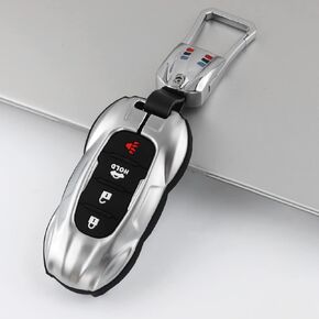 1797 Key Fob Cover for Nissan Altima Rogue Sentra Pathfinder Maxima Titan Murano Car Remote Case Shell Protector Keychain Accessories 4 Button Metal Silver
