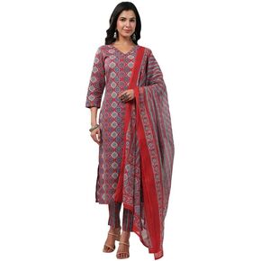 كورتا مخملية زرقاء للسيدات من Janasya Indian مع Palazzo وDupatta in Saudi Arabia