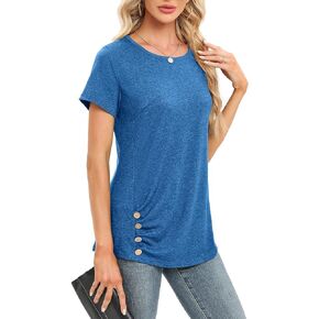 MOQIVGI Womens Casual Summer Short Sleeve Tops Scoop Neck Cute Trendy Dressy Shirts