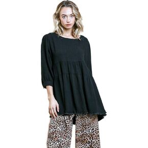 Umgee Women's Tiered Keyhole Babydoll Tunic Top