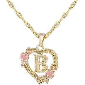 Dascus Gold Heart Letter Initial Necklace For Women Custom Heart 26-Letter Chain Necklaces Pendant Jewelry For Girls Christmas Gifts