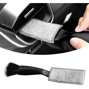 Double Head Brush for Car Clean, 2 in 1 Soft Portable Car Duster for Detailing Interior, Universal Car Cleaning Supplies for Vehicle Dashboard Screen, Air Vents, Computer (Black)