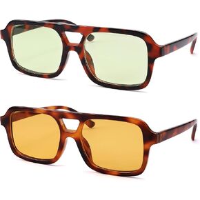 NULOOQ Retro 70s Square Aviator Sunglasses for Women Men Vintage Trendy Rectangle Orange Tinted Sunglasses