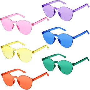 6 Pieces Rimless Sunglasses Colored Glasses Frameless Sunglasses Transparent Tinted Glasses Heart Sunglasses Candy Color Sunglasses for Women Girls
