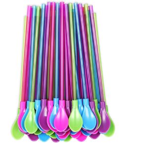 Set of 40 hard plastic Spoon Straws 9 Inch detachable straws kitchen utensil stirring spoon coffee spoon (4 Color)