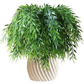 8PCS Artificial Hanging Weeping Willow Plants, Outdoor Indoor Fake Greenery Hanging Vine Leaves, UV Resistant Faux Ivy Garland for Pot Garden Wall Baskets Front Porch Window Box Wedding Party