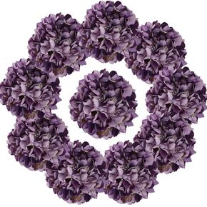 IPOPU Vintage Purple Hydrangea Large Silk Flowers 10pcs Purple Hydrangea Artificial Flowers Purple Fake Flowers for Vintage Wedding Decoration Silk Flower Baby Shower Centerpieces (Vintage Purple)