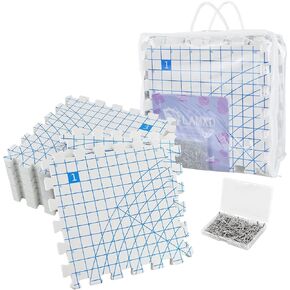 LAMXD Blocking Mats for Knitting - Extra Thick Blocking Boards with Grids with 24pcs Knitting Blockers, 200 T-pins, 20 Stitch Marker 3 Plastic Needles and Tape Measure - Pack of 9