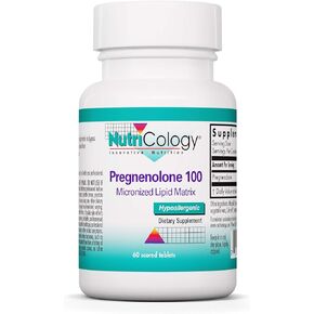 Nutricology Pregnenolone Supplement - Progesterone Supplements, Hormone & Stress Support, Made from Non-GMO Wild Yam, Micronized Lipid Matrix, Plant-Sourced, 100mg Scored Tablets - 60 Count