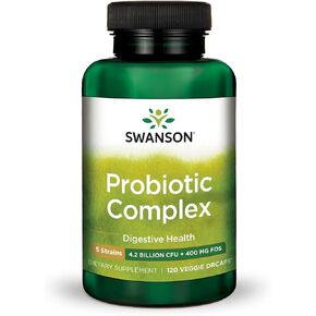 Swanson Probiotic Complex 4.2 Billion CFU 5-Strain Digestive Health Fat Metabolism Satiety Prebiotic FOS Complex Supplement 120 Veggie DRcaps