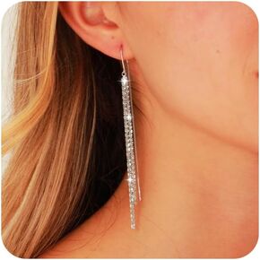 Ritach Sterling Silver Dangle Earrings for Women Trendy, Long Silver Threader Earrings Dainty Minimalist Dangling Drop Earrings for Prom Party