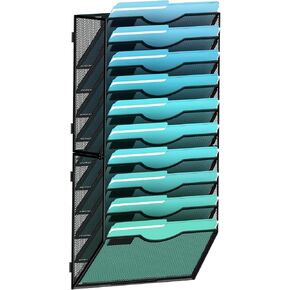 10-Tier Wall File Organizer Hanging Wall File Holder Wall Mount Paper Folder Organize, Mesh Magazine Document Mail Organizer Wall Organizer for Office School Home, Black