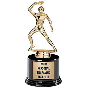 Crown Awards Table Tennis Trophies with Custom Engraving, 7.25" Personalized Male Ping Pong Trophy On Deluxe Round Base Prime